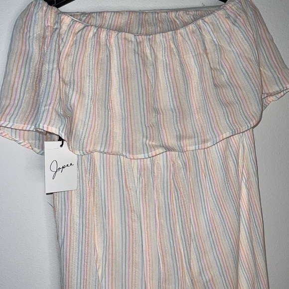 Jopna off the shoulder ruffle lightweight striped pull on jumpsuit Sz M - Picture 1 of 8